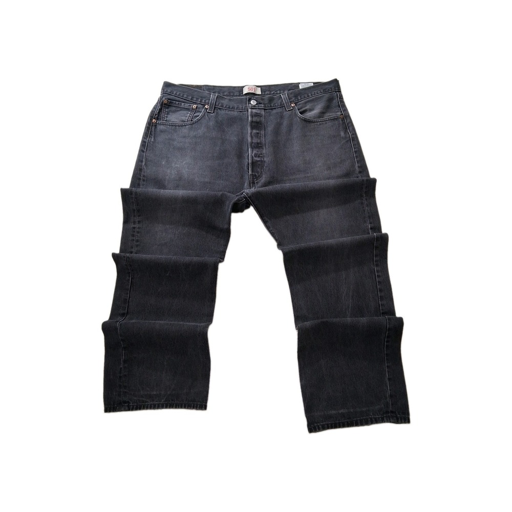 Levis 501 Button Fly Black Jeans 42x32 Mens Straight Leg Faded 0660 Denim